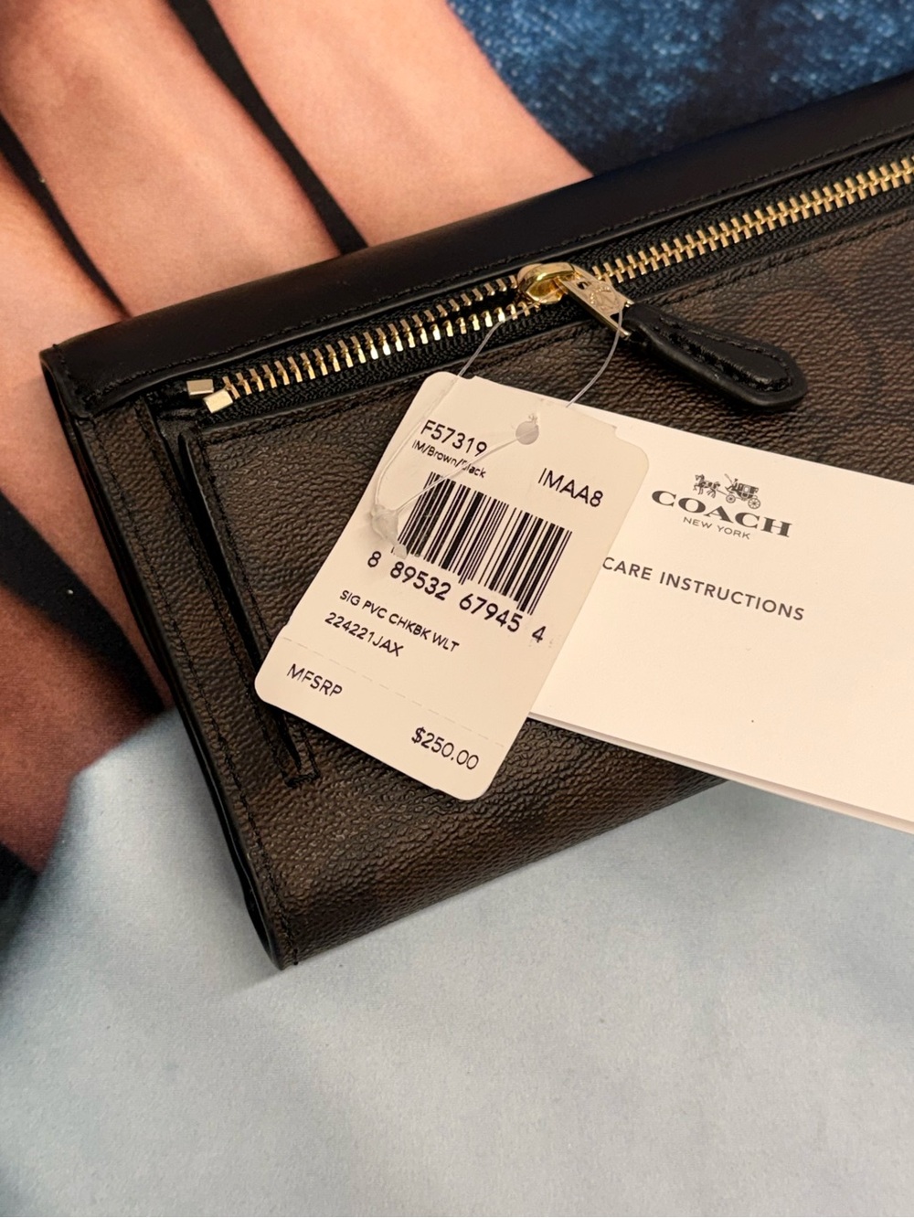 (new+tag) Coach Black Leather & Brown Signature Bifold Wallet + Checkbook Insert - Picture 7 of 11